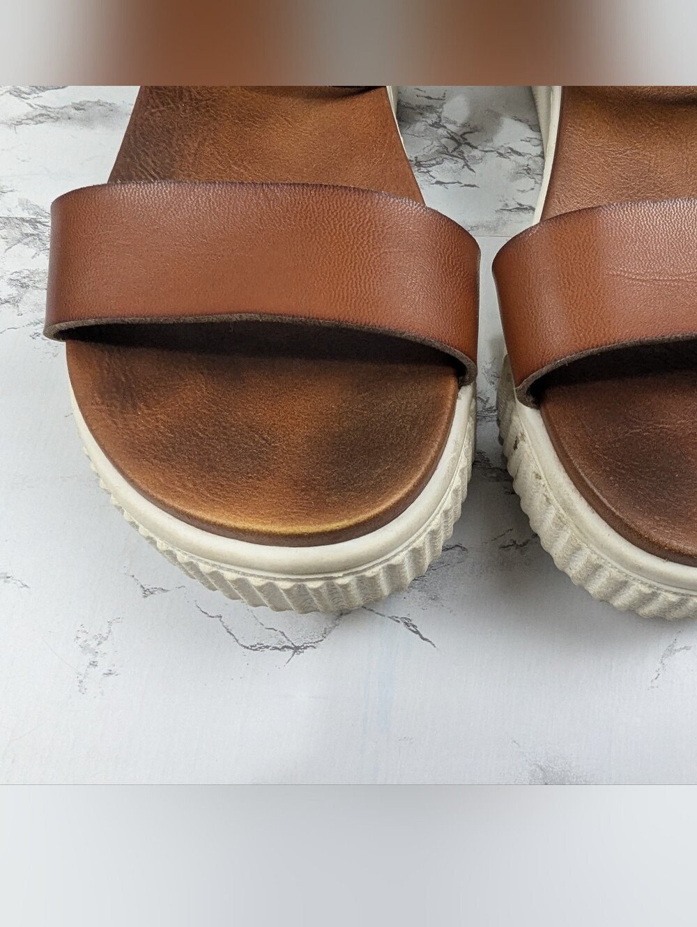 BKE Sole Brown Leather Ankle Strap Platform Sandals Women's Size 8 - Picture 10 of 11